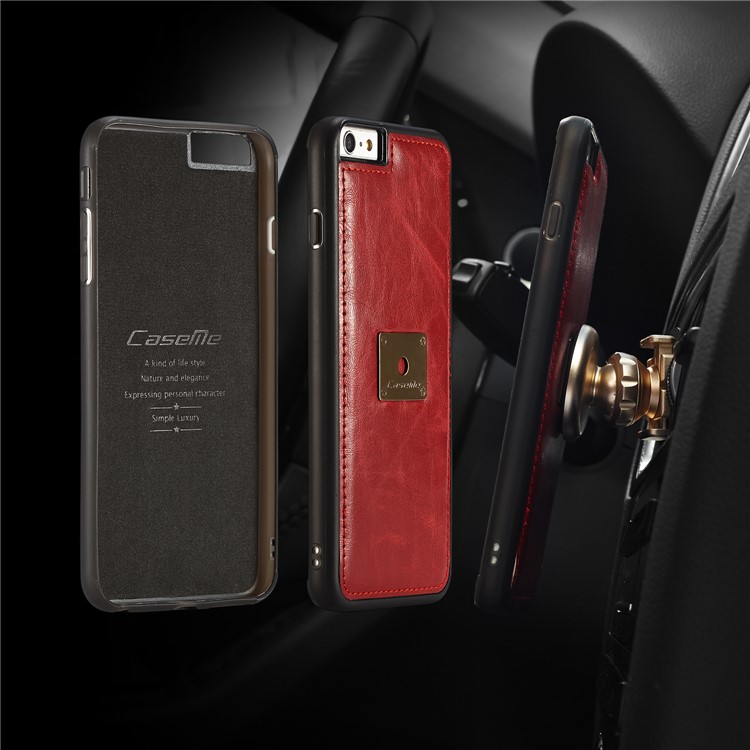 CASEME Qin Series Detachable 2-in-1 Split Leather Wallet Protection Phone Cover for iPhone 6S/6 4.7 inch - Red-2