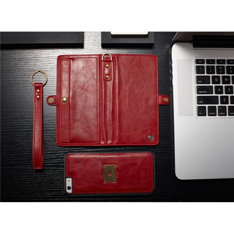 CASEME Qin Series Detachable 2-in-1 Split Leather Wallet Protection Phone Cover for iPhone 6S/6 4.7 inch - Red-5