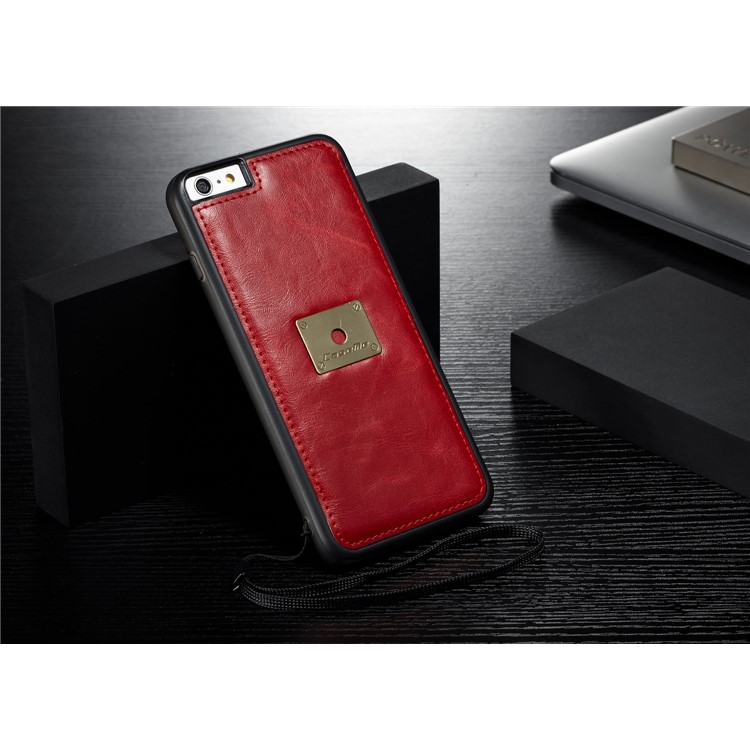 CASEME Qin Series Detachable 2-in-1 Split Leather Wallet Protection Phone Cover for iPhone 6S/6 4.7 inch - Red-8