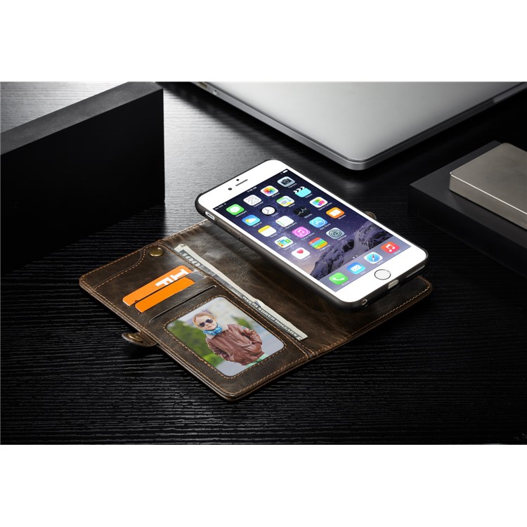 CASEME Qin Series Detachable 2-in-1 Split Leather Protective Phone Shell with Card Slots for iPhone 6S/6 4.7 inch - Brown-15