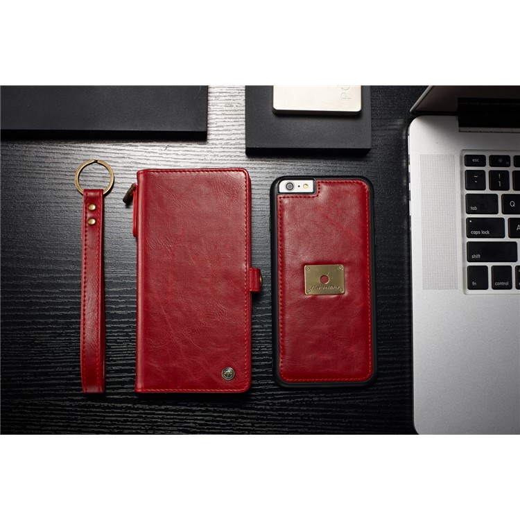 CASEME Qin Series Detachable 2-in-1 Split Leather Protection Mobile Phone Shell with Card Slots for iPhone 6S Plus/6 Plus 5.5 inch - Red-4