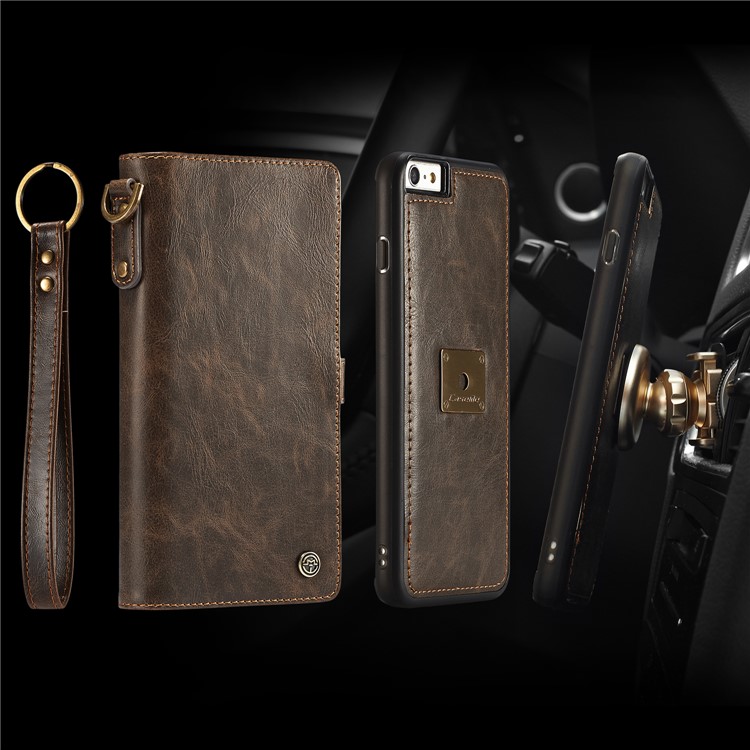 CASEME Qin Series Detachable 2-in-1 Split Leather Wallet Mobile Phone Cover for iPhone 6S Plus/6 Plus 5.5 inch - Brown-3