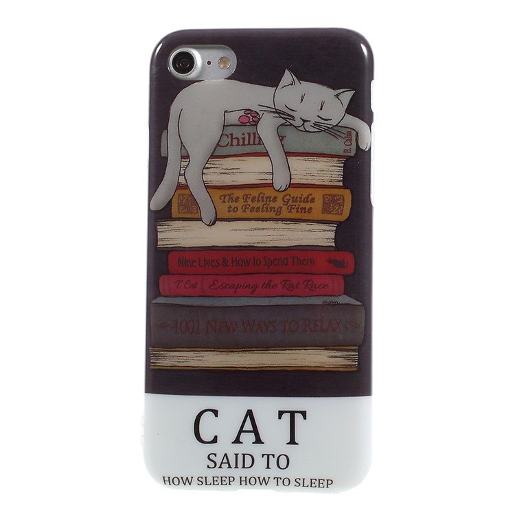 

Pattern Printing TPU Soft Case for iPhone 8 / 7 4.7 inch - Cat Lying in the Book