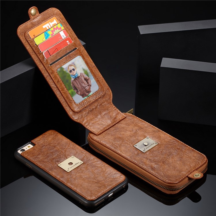 

CASEME Retro Split Leather Movable 2-in-1 Multi-slot Wallet Mobile Cover for iPhone 6 plus 5.5 inch - Brown