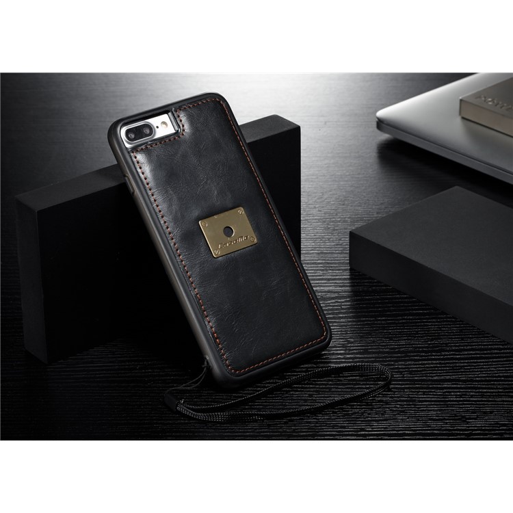 CASEME Qin Series Destacável 2-em-1 Split Leather Wallet Phone Shell para iPhone 8 Plus / 7 Plus 5.5 inch - negro-11