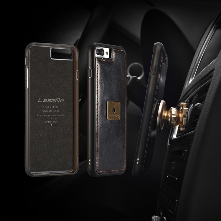 CASEME Qin Series Destacável 2-em-1 Split Leather Wallet Phone Shell para iPhone 8 Plus / 7 Plus 5.5 inch - negro-2
