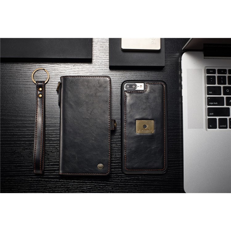 CASEME Qin Series Destacável 2-em-1 Split Leather Wallet Phone Shell para iPhone 8 Plus / 7 Plus 5.5 inch - negro-3