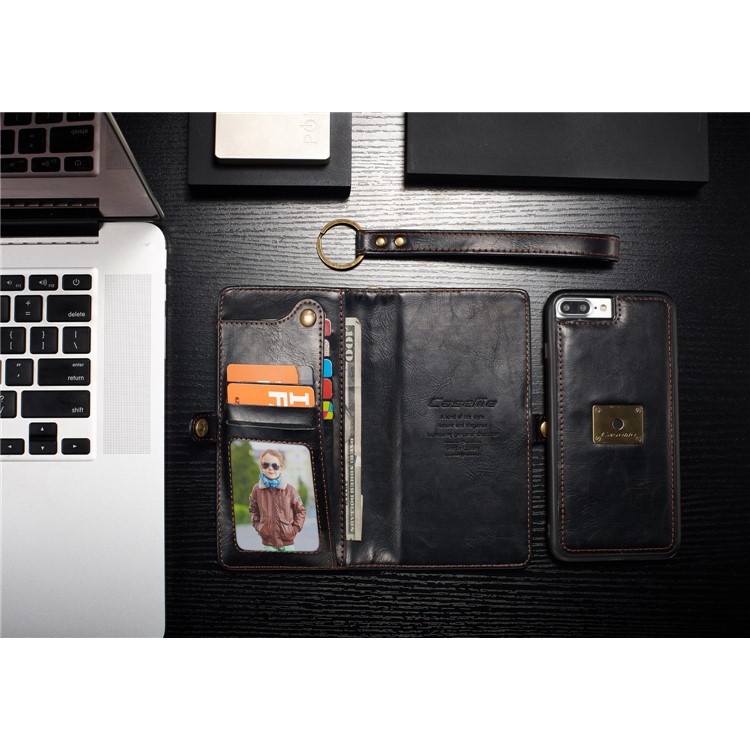 CASEME Qin Series Destacável 2-em-1 Split Leather Wallet Phone Shell para iPhone 8 Plus / 7 Plus 5.5 inch - negro-5