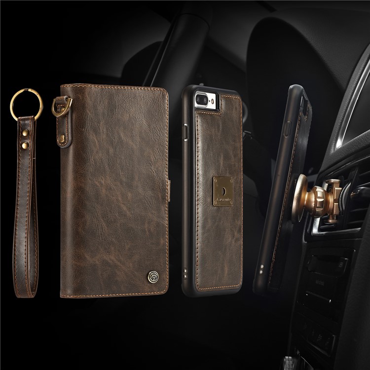 CASEME Qin Series Qin Series Detachable 2-in-1 Split Leather Wallet Phone Case for iPhone 8 Plus / 7 Plus 5.5 inch - Brown-1