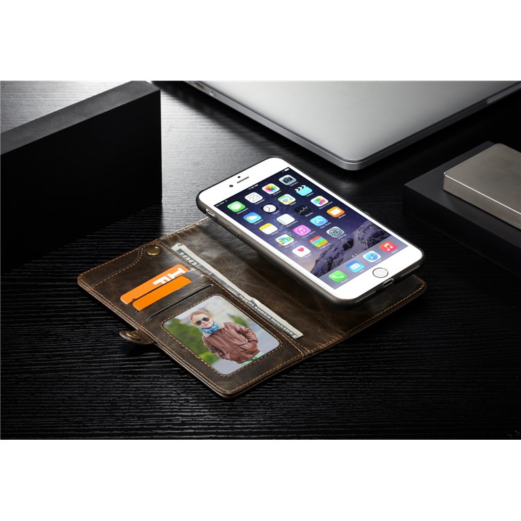 CASEME Qin Series Qin Series Detachable 2-in-1 Split Leather Wallet Phone Case for iPhone 8 Plus / 7 Plus 5.5 inch - Brown-12
