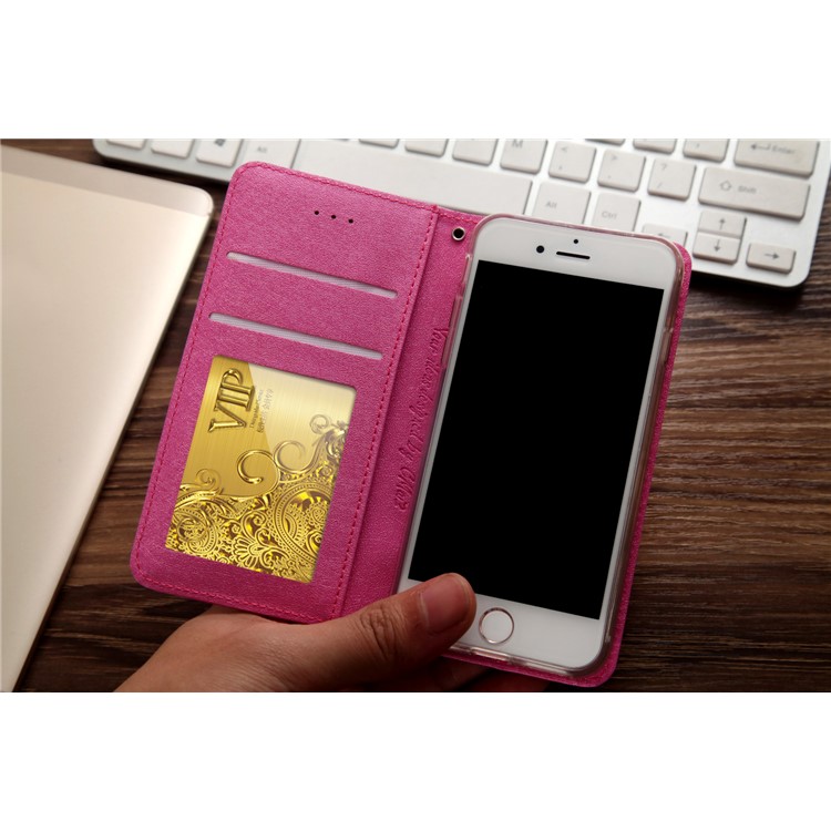 CMAI2 Silk Texture Series Leather Card Holder Phone Accessory Cover for iPhone 8 / 7 4.7 inch - Rose-8