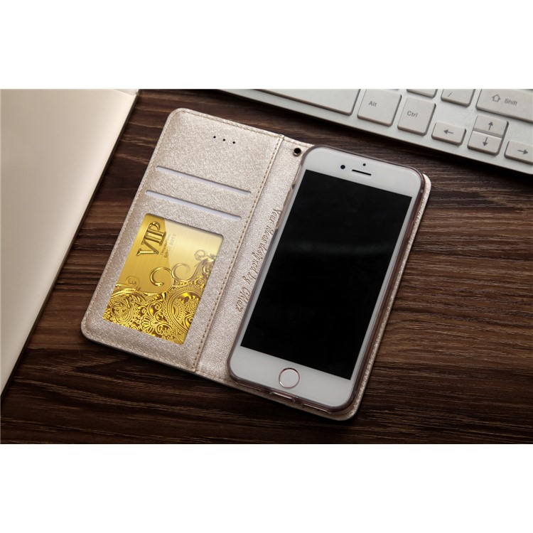 CMAI2 for iPhone SE (2020)/SE (2022)/8/7 4.7 inch Silk Texture Series Leather Card Holder Phone Case - Gold-3