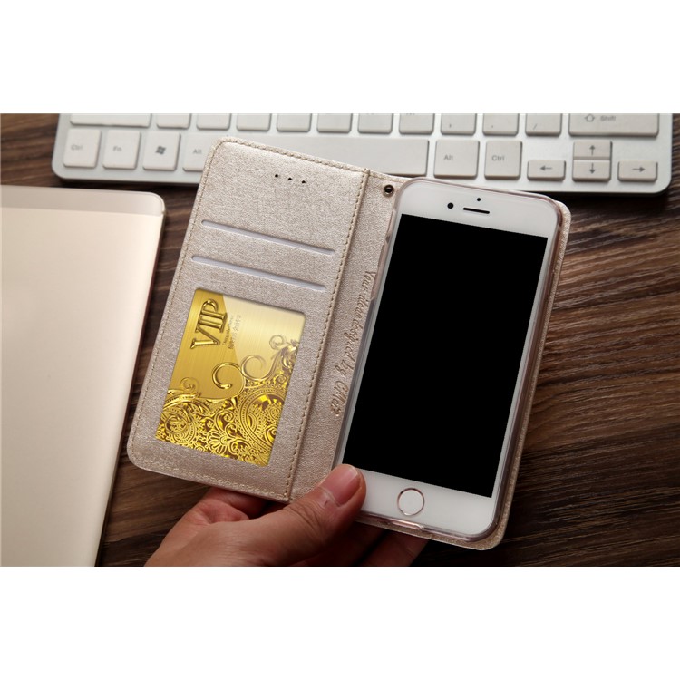 CMAI2 for iPhone 8 / 7 4.7 inch Silk Texture Series Leather Card Holder Phone Case - Gold-8
