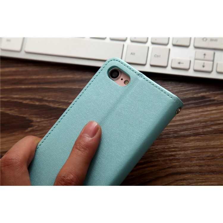 CMAI2 Silk Texture Serie Leder Kartenhalter Telefon Abdeckung für iPhone 8 / 7 4.7 inch - Cyan-10