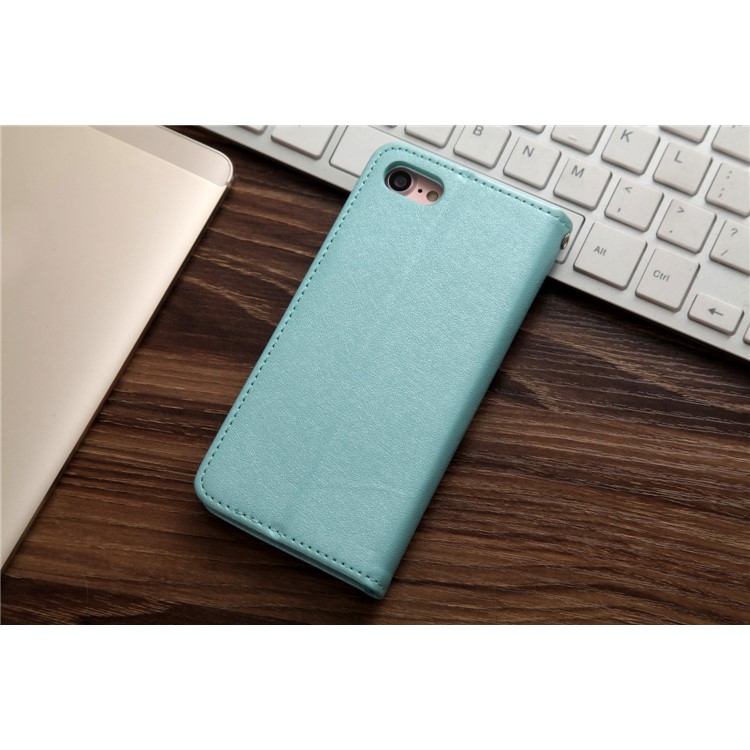 CMAI2 Silk Texture Serie Leder Kartenhalter Telefon Abdeckung für iPhone 8 / 7 4.7 inch - Cyan-2