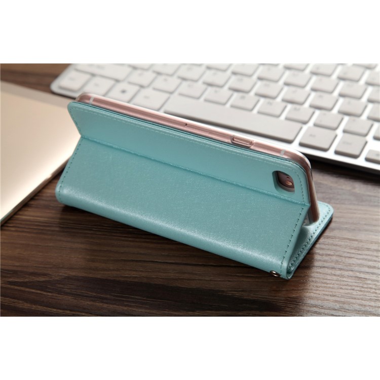 CMAI2 Silk Texture Serie Leder Kartenhalter Telefon Abdeckung für iPhone 8 / 7 4.7 inch - Cyan-4