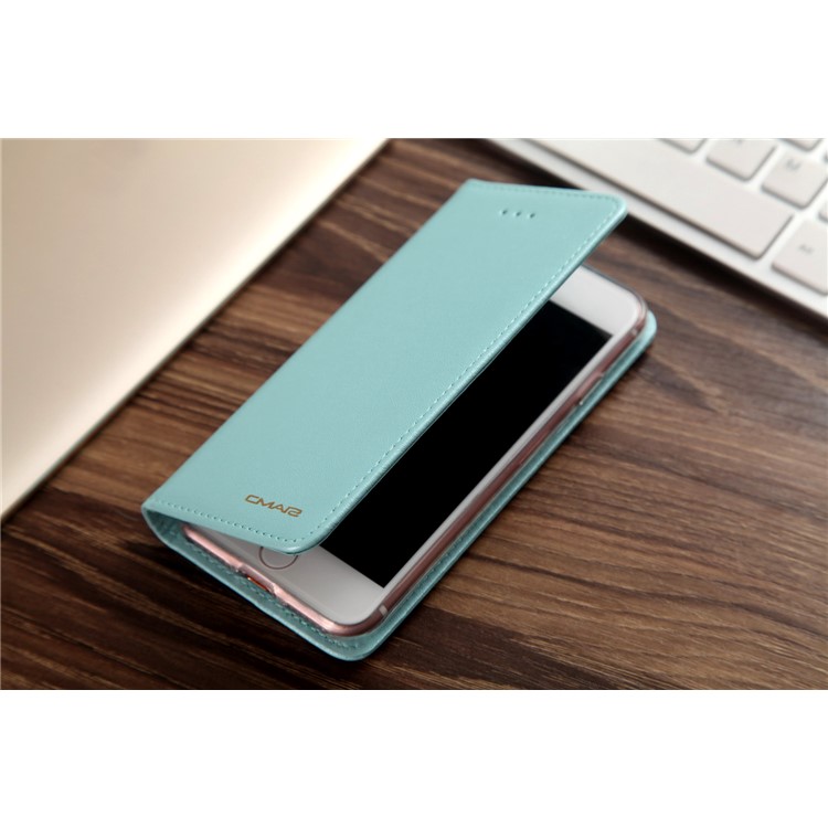 CMAI2 Silk Texture Serie Leder Kartenhalter Telefon Abdeckung für iPhone 8 / 7 4.7 inch - Cyan-5