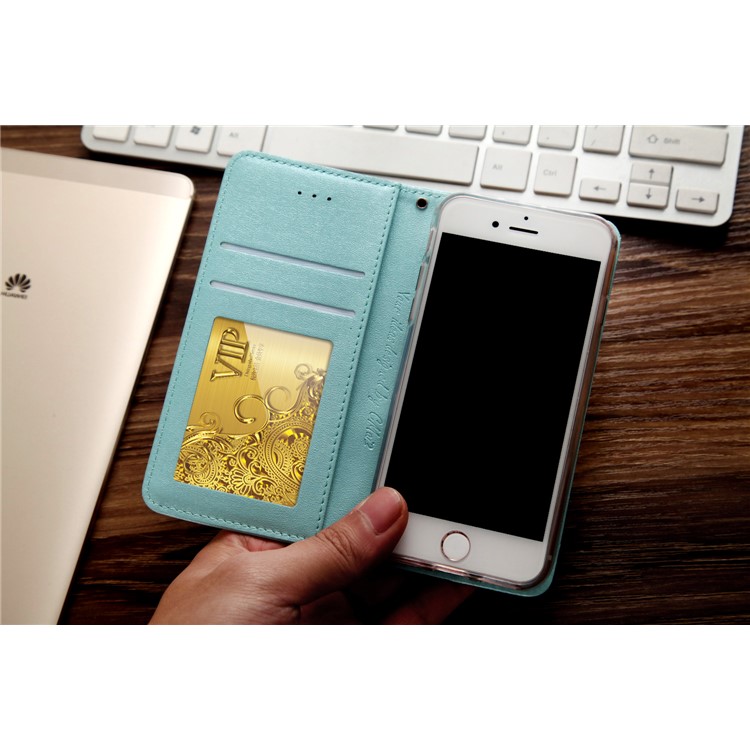 CMAI2 Silk Texture Serie Leder Kartenhalter Telefon Abdeckung für iPhone 8 / 7 4.7 inch - Cyan-8