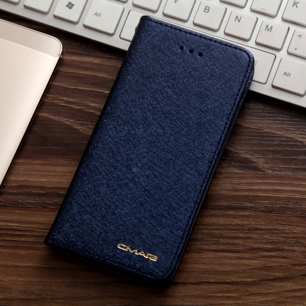 CMAI2 for iPhone 8 / 7 4.7 inch Silk Texture Series Leather Card Holder Phone Casing - Blue-1