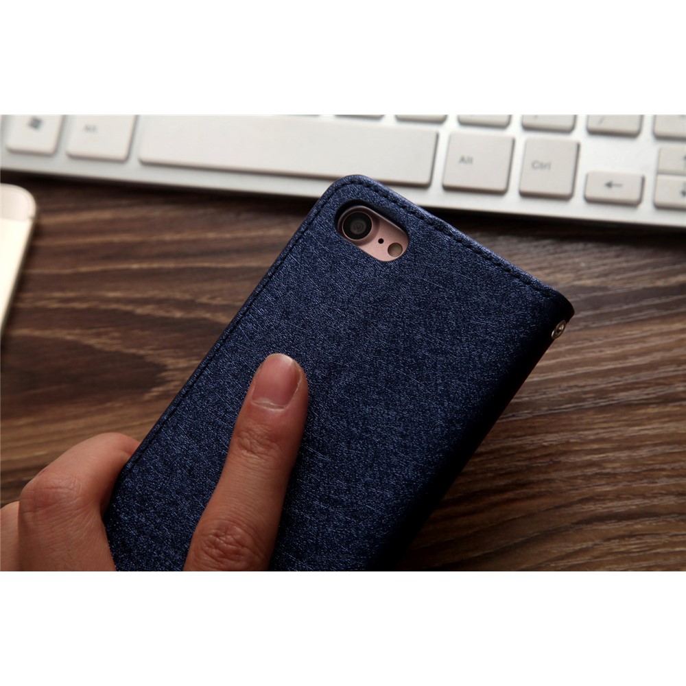 CMAI2 for iPhone 8 / 7 4.7 inch Silk Texture Series Leather Card Holder Phone Casing - Blue-10