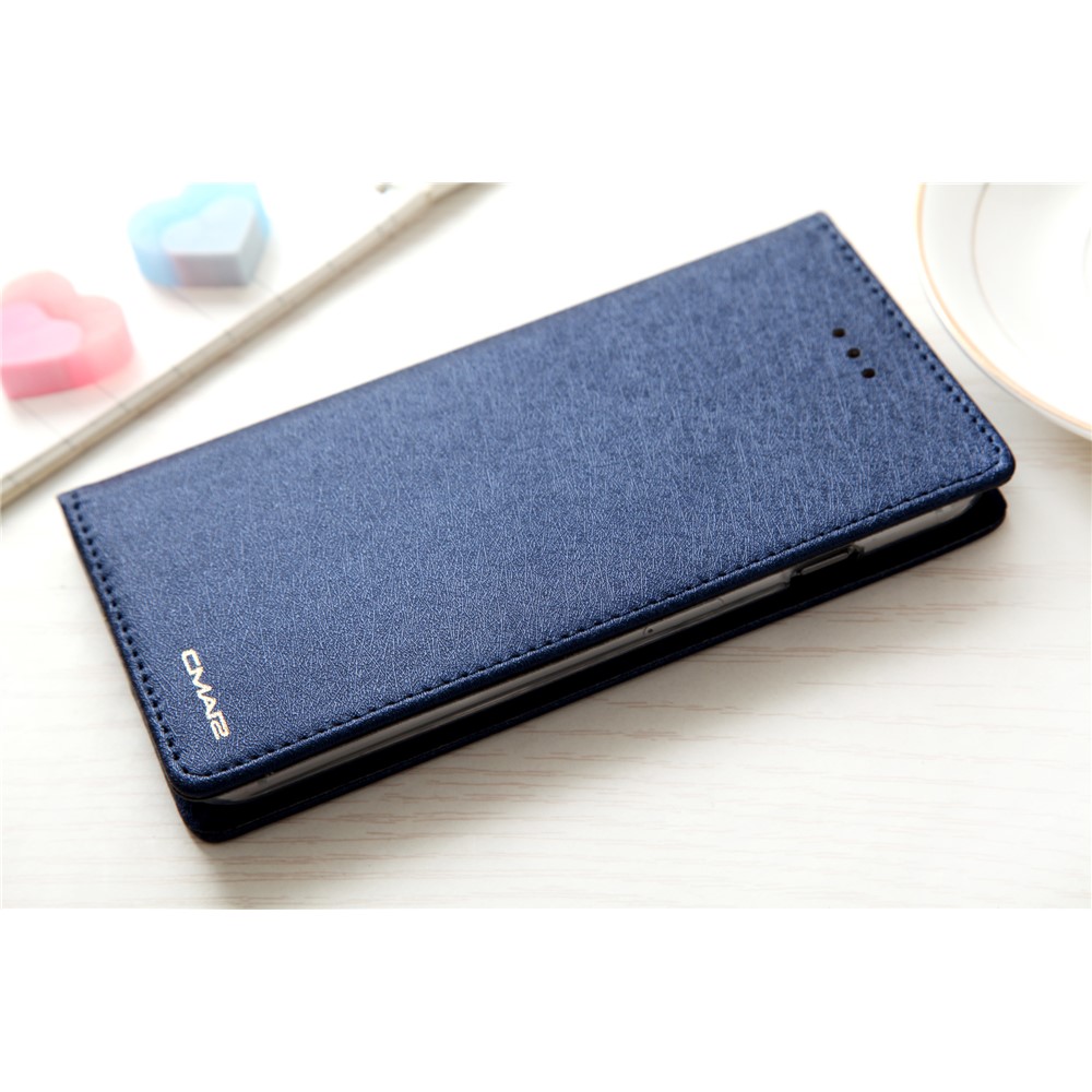 CMAI2 for iPhone 8 / 7 4.7 inch Silk Texture Series Leather Card Holder Phone Casing - Blue-12