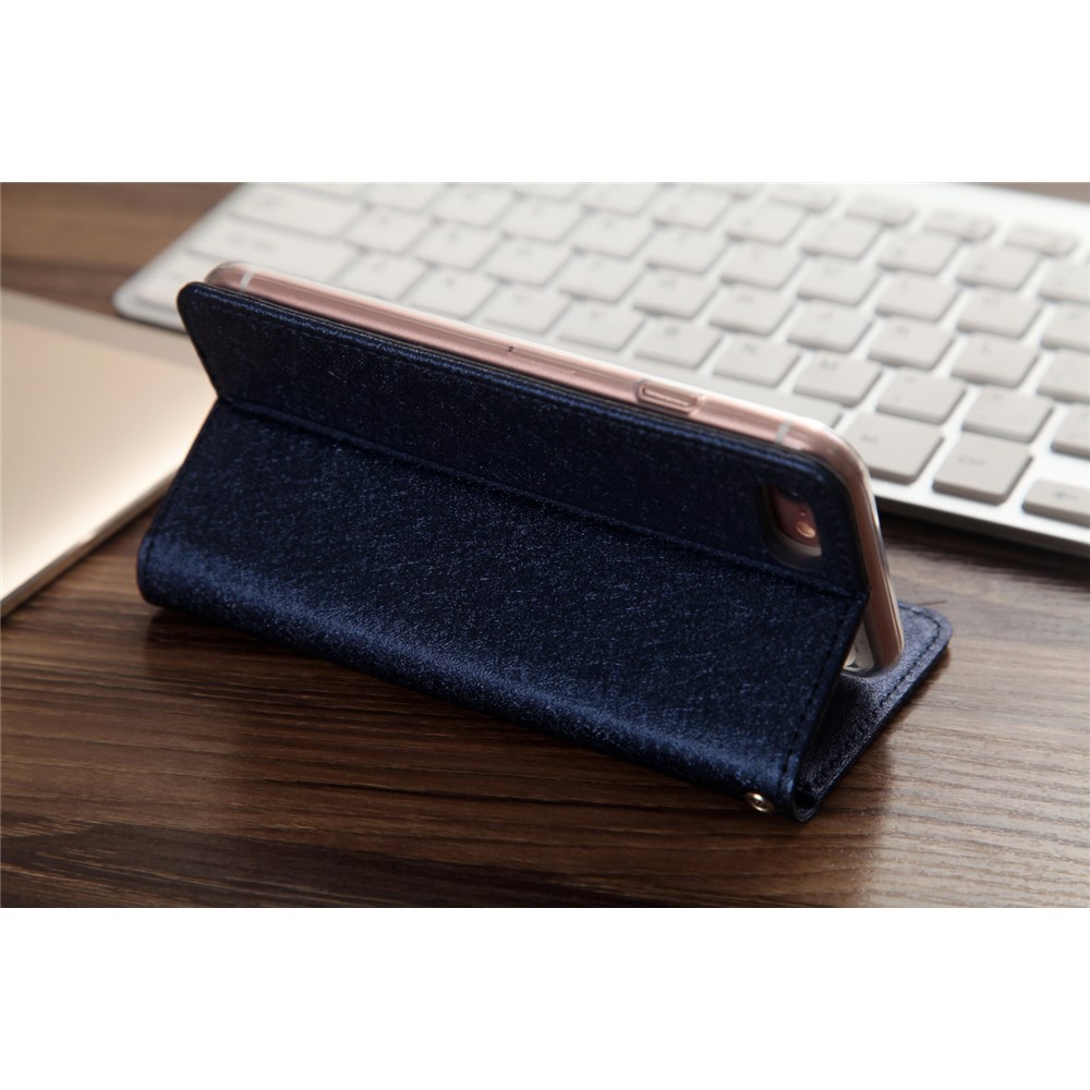 CMAI2 for iPhone 8 / 7 4.7 inch Silk Texture Series Leather Card Holder Phone Casing - Blue-4
