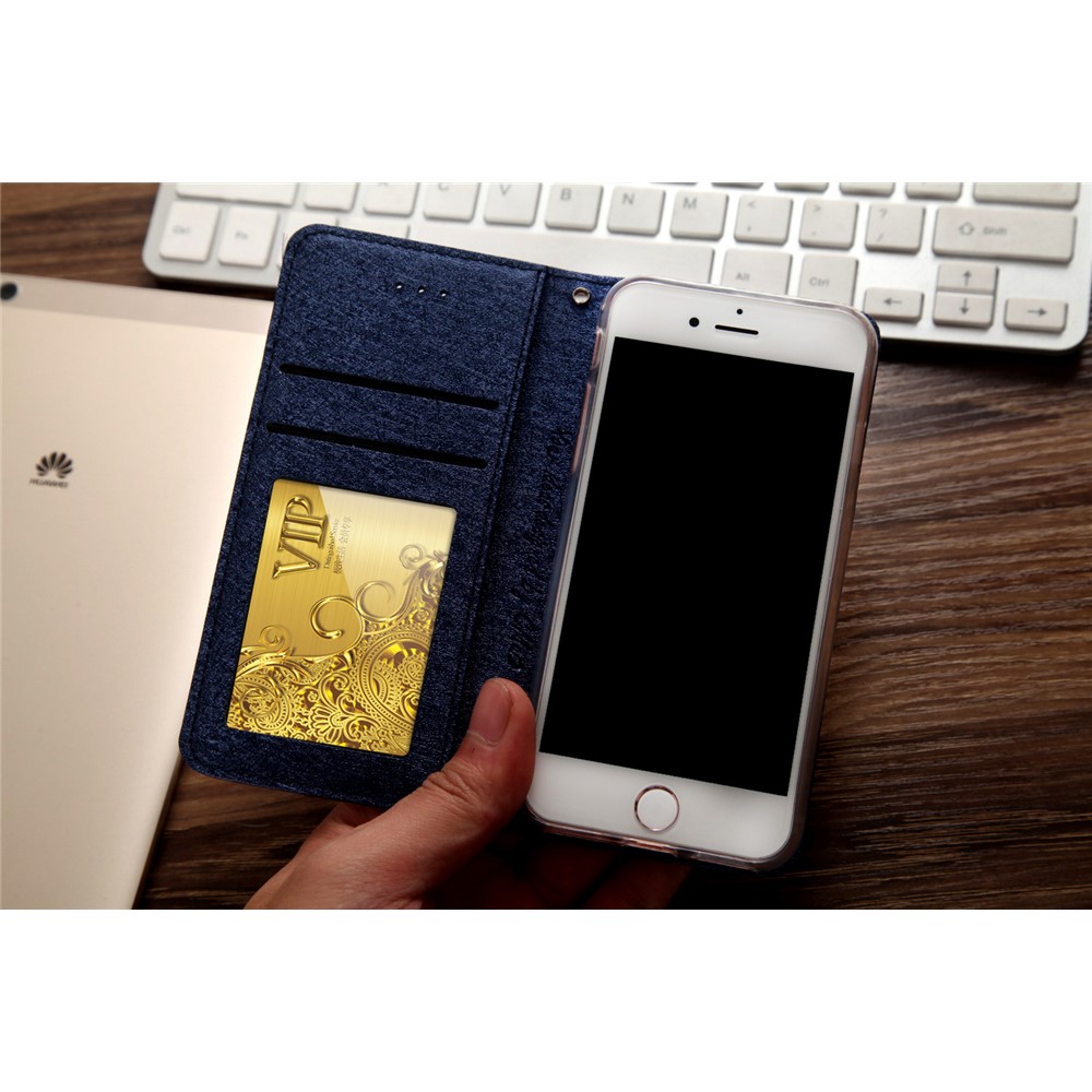 CMAI2 for iPhone 8 / 7 4.7 inch Silk Texture Series Leather Card Holder Phone Casing - Blue-8
