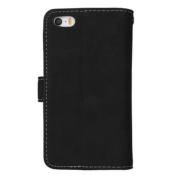 Matte Skin PU Leather Stand Wallet Phone Case with 9 Card Holders for iPhone SE 5s 5 - Black-4