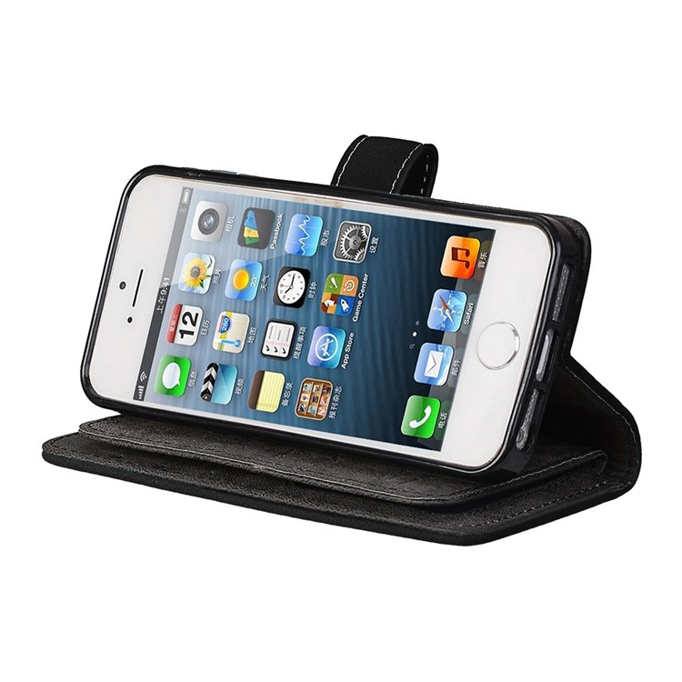 Matte Skin PU Leather Stand Wallet Phone Case with 9 Card Holders for iPhone SE 5s 5 - Black-6