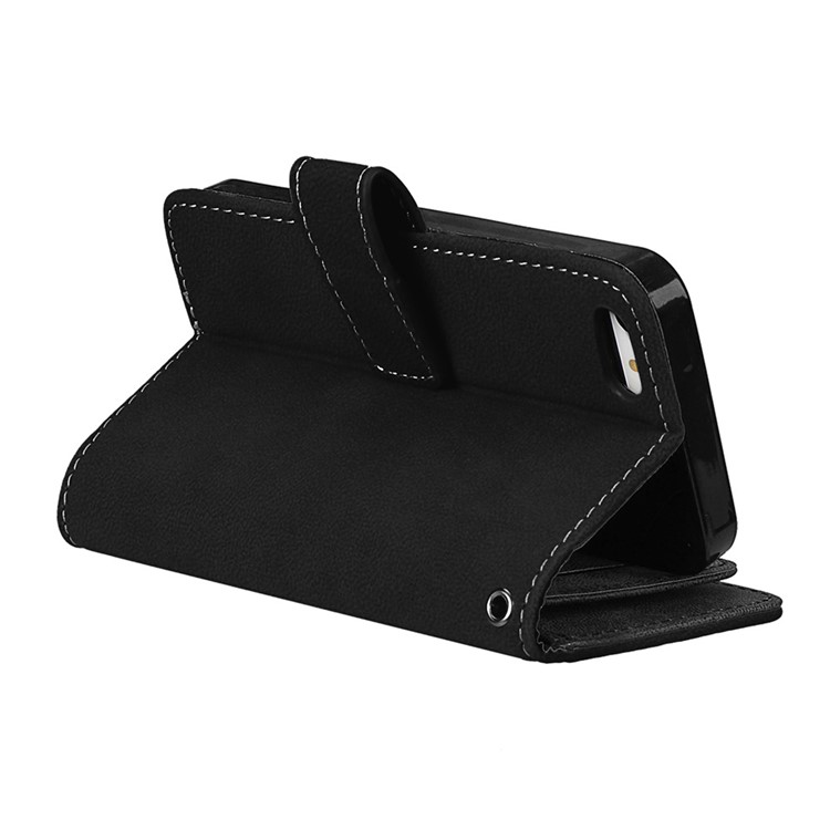 Matte Skin PU Leather Stand Wallet Phone Case with 9 Card Holders for iPhone SE 5s 5 - Black-7