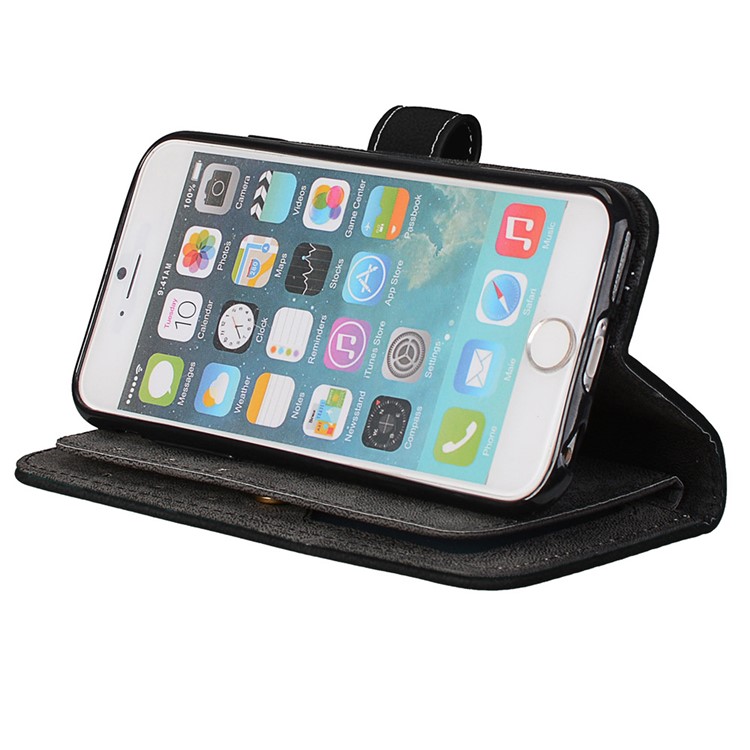 PU Leather Frosted Stand Mobile Phone Casing with 9 Card Holders for iPhone 6s 6 - Black-6