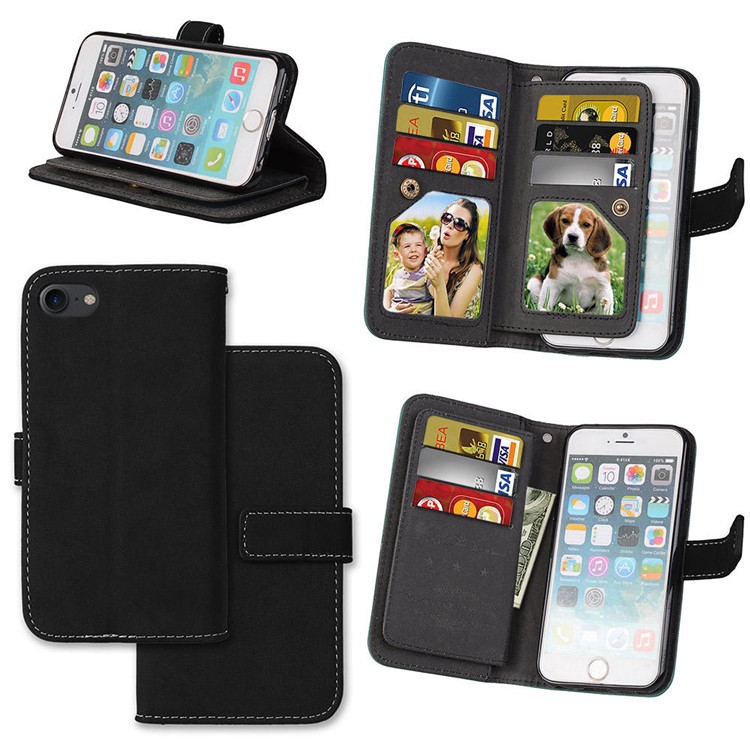PU Leather Frosted Stand Mobile Phone Casing with 9 Card Holders for iPhone 8 / 7 4.7 inch - Black-1