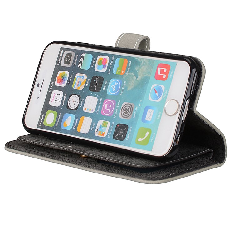 For iPhone 8 / 7 4.7 inch PU Leather Frosted Skin Stand Mobile Phone Casing with 9 Card Holders - Grey-6