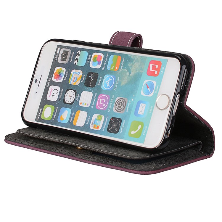 Custodia in pelle con telaio in cuoio in poliuretano con 9 supporti per iPhone 8 / 7 4.7 inch - vino rosso-6
