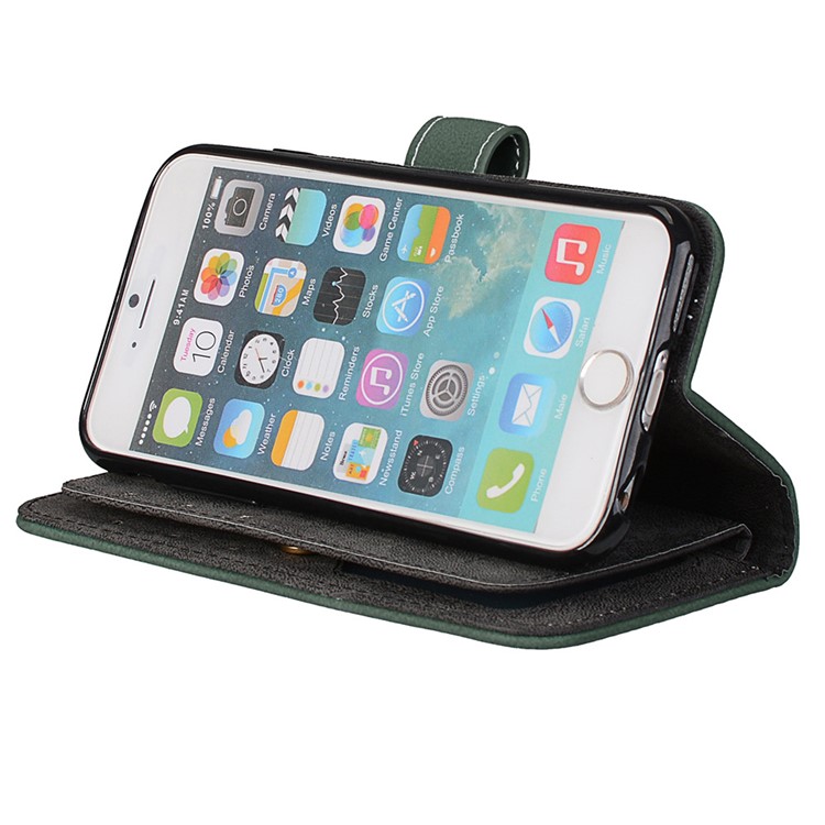For iPhone 8 / 7 4.7 inch PU Leather Frosted Stand Mobile Phone Cover Case with 9 Card Holders - Green-6