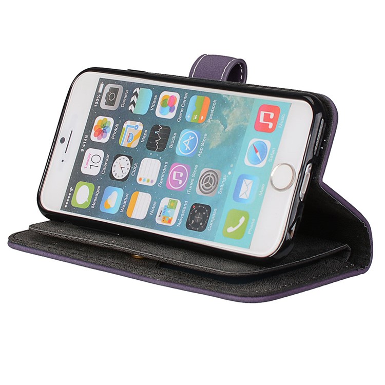 For iPhone 8 / 7 4.7 inch Frosted Texture PU Leather Stand Phone Cover with 9 Card Holders - Purple-6