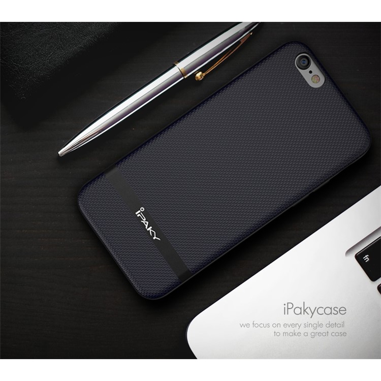 IPAKY Leather Coated PC Back Plate + TPU Frame Combo Mobile Shell for iPhone 6S/6 4.7 inch - Dark Blue-7