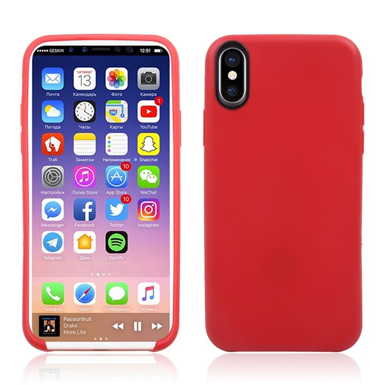 For iPhone XS / X/Ten 5.8 inch Solid Color TPU Gel Phone Cover - Red-2
