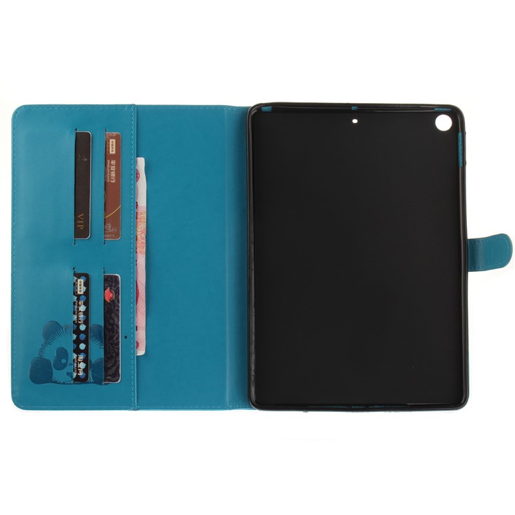 For iPad 9.7 (2018) / 9.7 (2017) Imprinted Panda Auto Wake up / Sleep Leather Wallet Protective Shell - Blue-9
