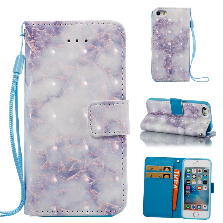 3D Marble Pattern Wallet Leather Stand Case for iPhone SE/5s/5 - Purple-1