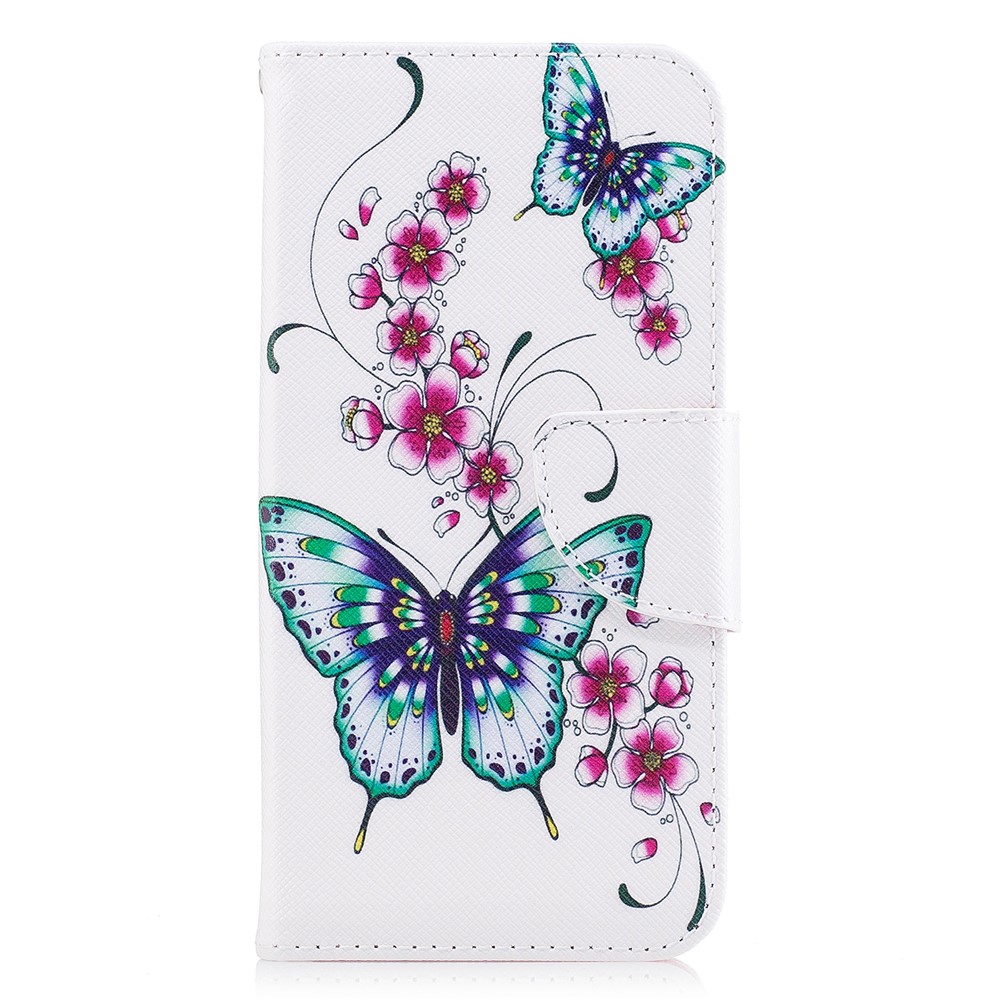 Pattern Printing Protective Leather Wallet Case for iPhone 8 - Green Butterfly and Flower Pattern-2