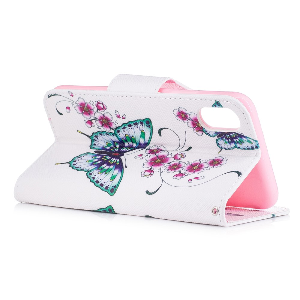 Pattern Printing Protective Leather Wallet Case for iPhone 8 - Green Butterfly and Flower Pattern-4