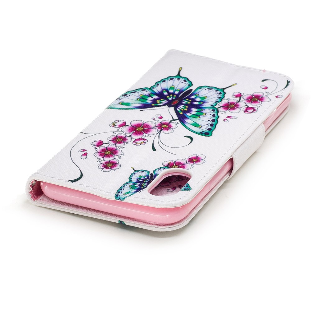Pattern Printing Protective Leather Wallet Case for iPhone 8 - Green Butterfly and Flower Pattern-7