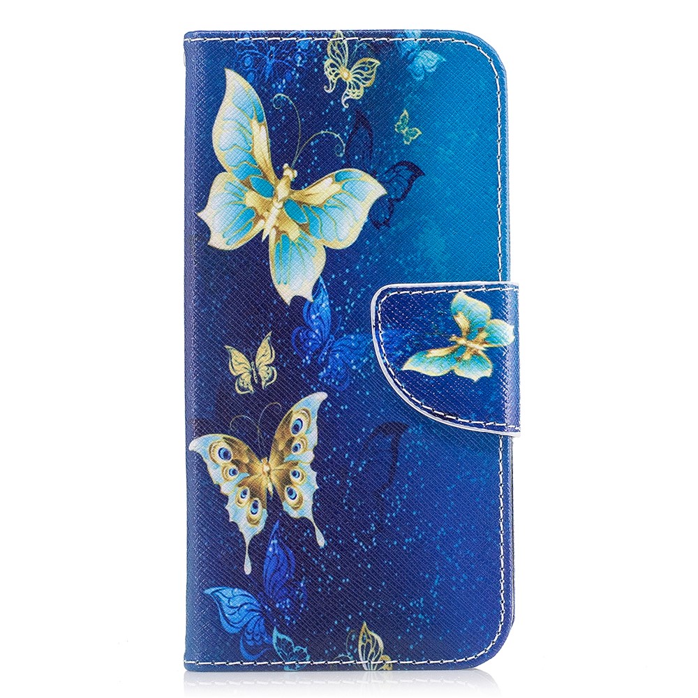 Pattern Printing Magnetic Leather Wallet Phone Case with Stand for iPhone X/XS 5.8-inch - Butterflies in Blue Background-2