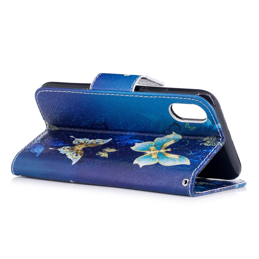 Pattern Printing Magnetic Leather Wallet Phone Case with Stand for iPhone X/XS 5.8-inch - Butterflies in Blue Background-4