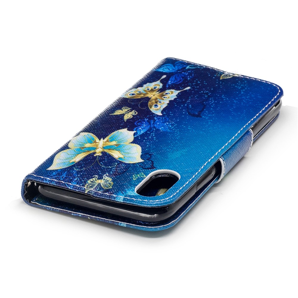 Pattern Printing Magnetic Leather Wallet Phone Case with Stand for iPhone X/XS 5.8-inch - Butterflies in Blue Background-7