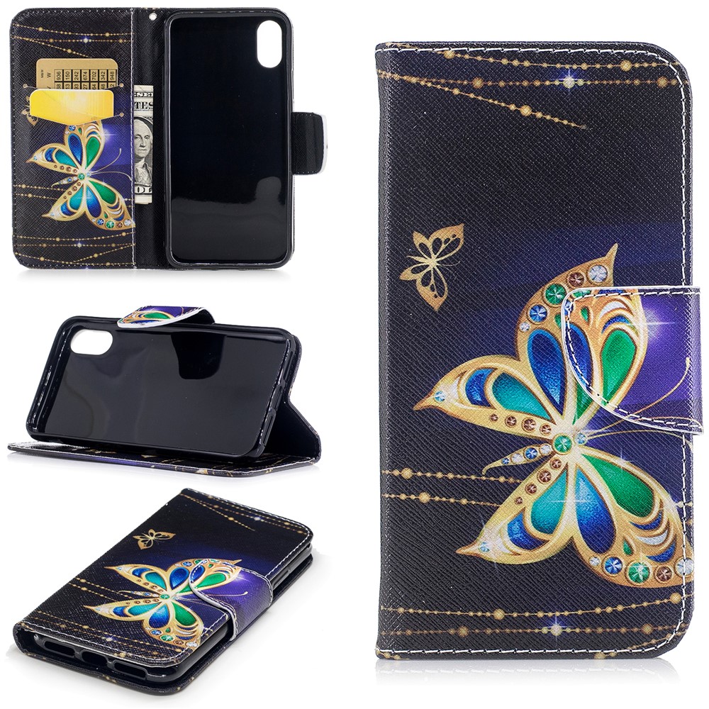 Pattern Printing Wallet PU Leather Stand Cover para iPhone X / 10 5.8-inch - Linda borboleta-1