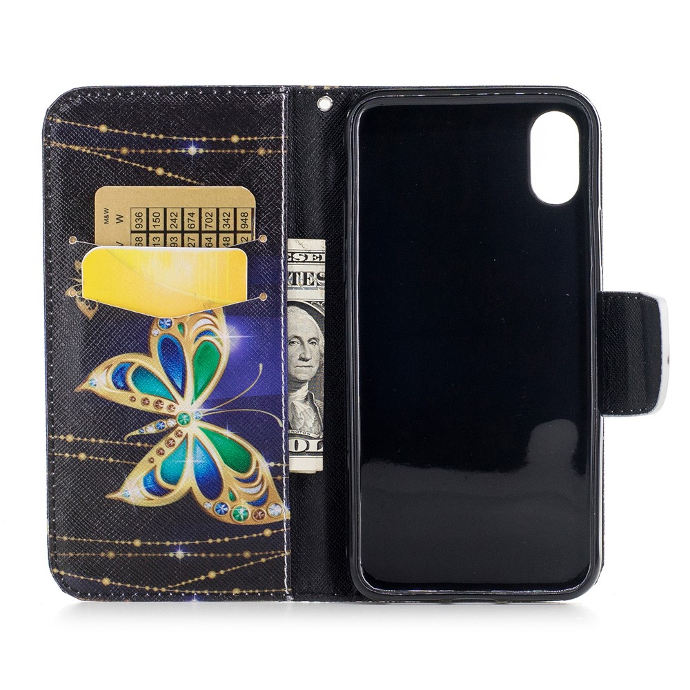 Pattern Printing Wallet PU Leather Stand Cover para iPhone X / 10 5.8-inch - Linda borboleta-8