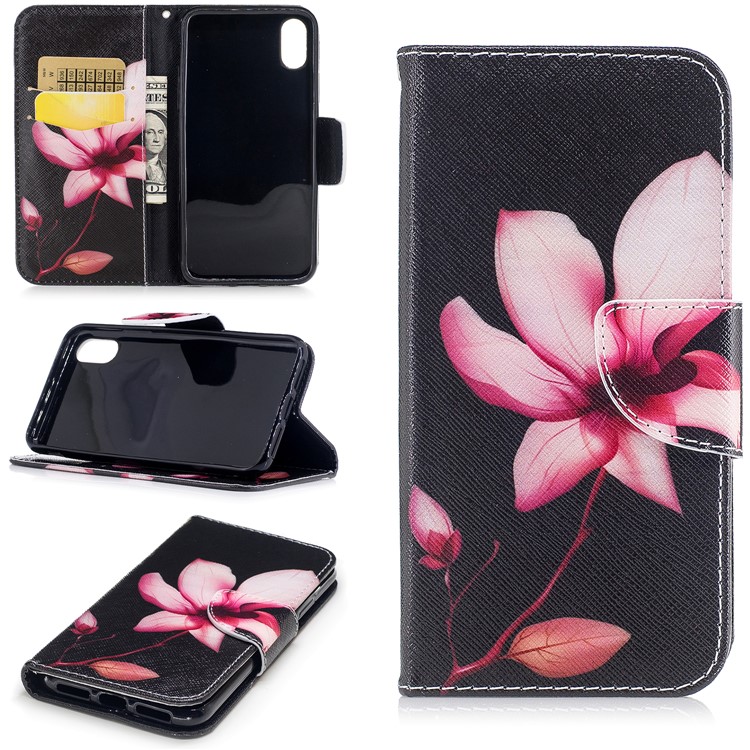 Pattern Printing Magnetic Leather Wallet Flip Case with Stand for iPhone X/XS 5.8-inch - Flower Pattern-1