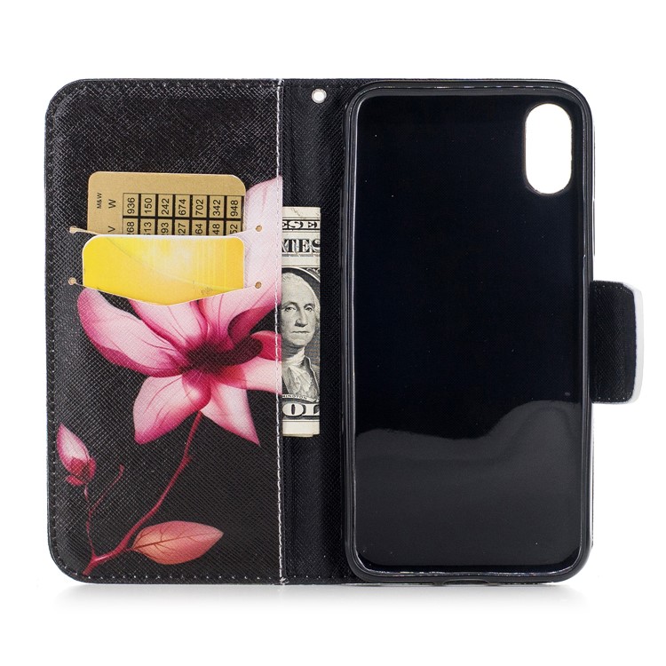 Pattern Printing Magnetic Leather Wallet Flip Case with Stand for iPhone X/XS 5.8-inch - Flower Pattern-8